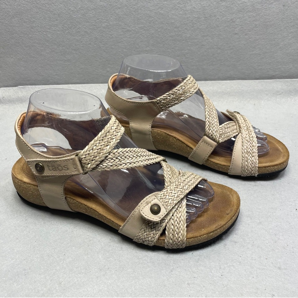 Taos Braided Leather Strappy Sandals Womens 8-8.5 Beige Comfort Cork Spain